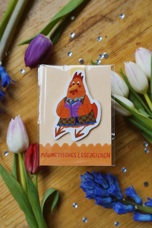 Magnetisches Lesezeichen „Lesende Henne Betty“